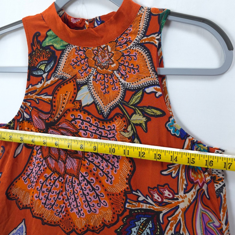 Maeve Anthropologie Silk Dress XS Floral Print Orange Sleeveless Shift Resort - Picture 6 of 11